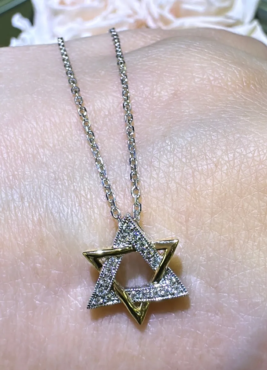 0.09ct tw Diamond and Gold Star Of David Pendant Necklace