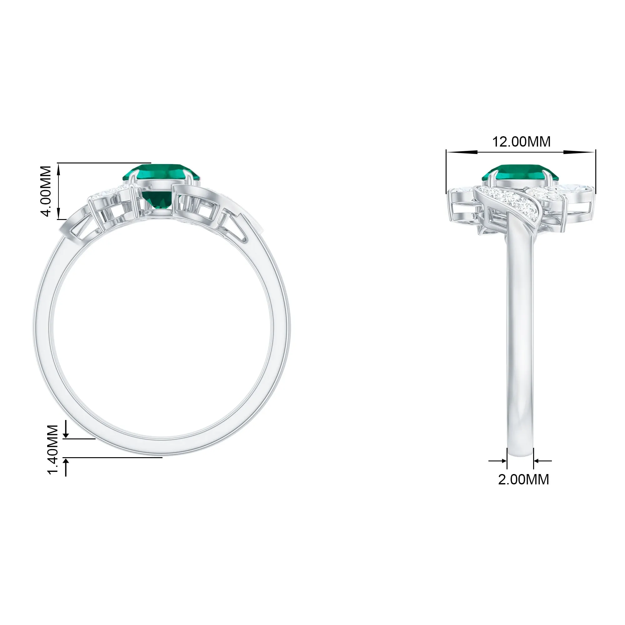 1.25 CT Round Lab Created Emerald Flower Engagement Ring with Diamond