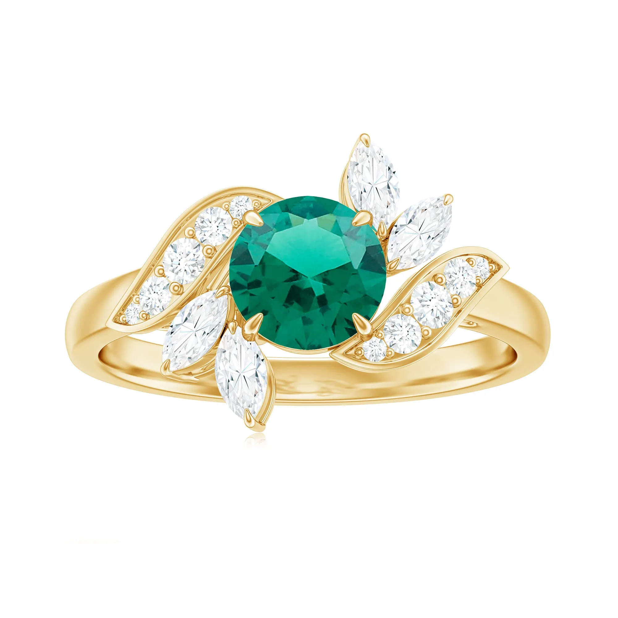 1.25 CT Round Lab Created Emerald Flower Engagement Ring with Diamond