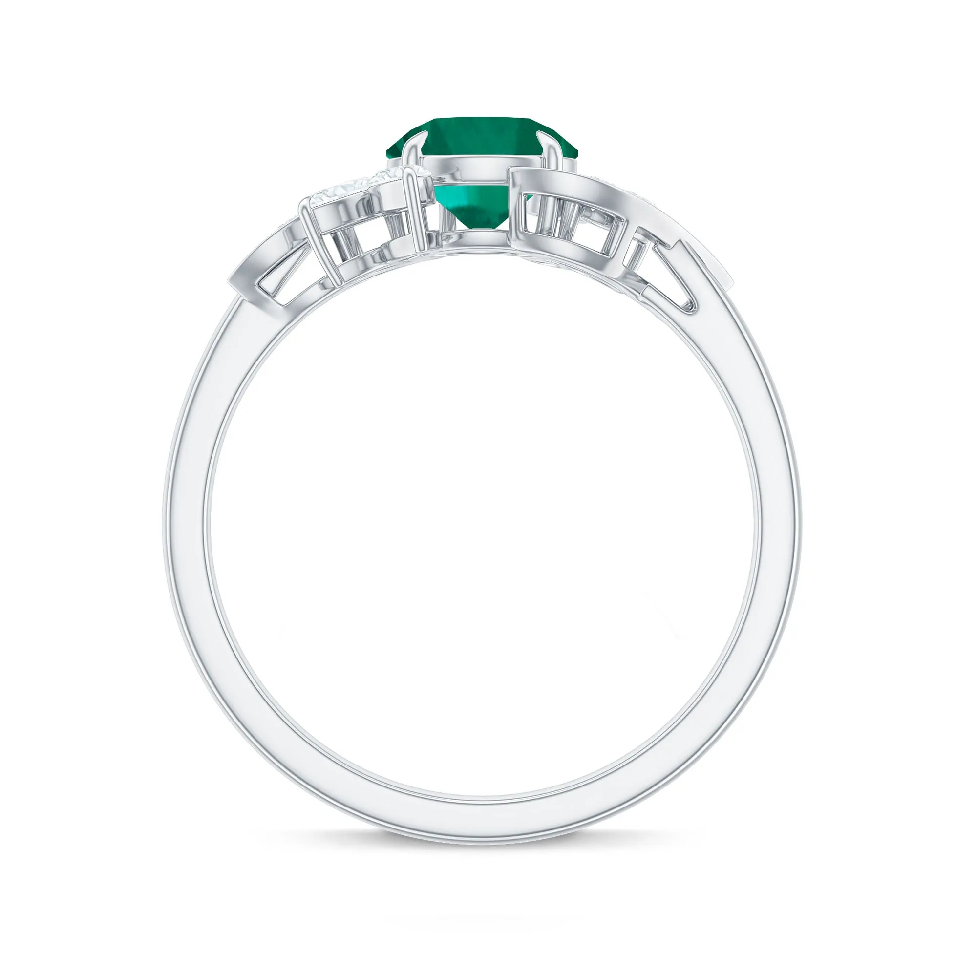 1.25 CT Round Lab Created Emerald Flower Engagement Ring with Diamond