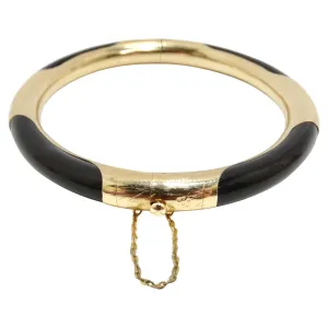 14K Gold Black Onyx Hinged Bangle Bracelet