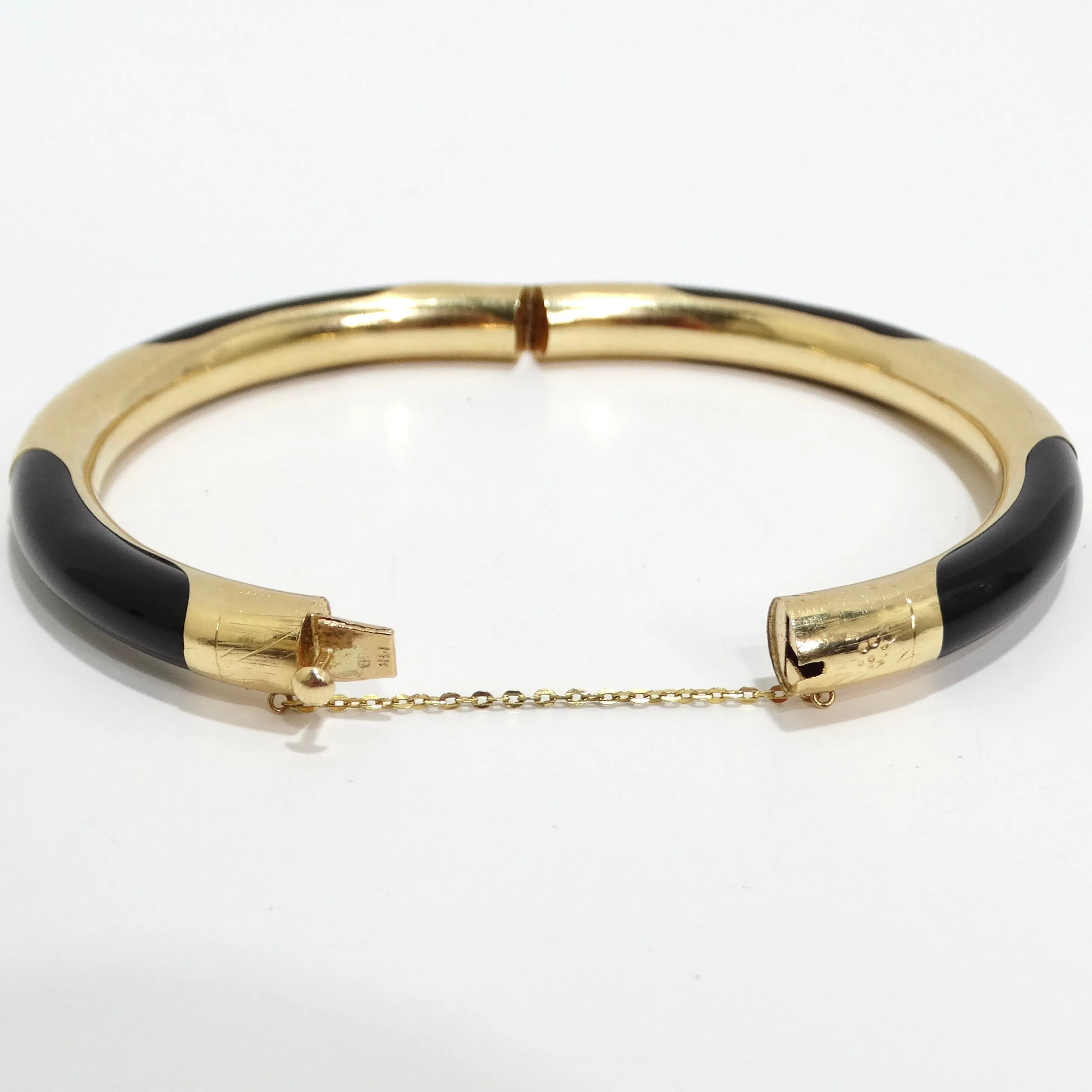 14K Gold Black Onyx Hinged Bangle Bracelet