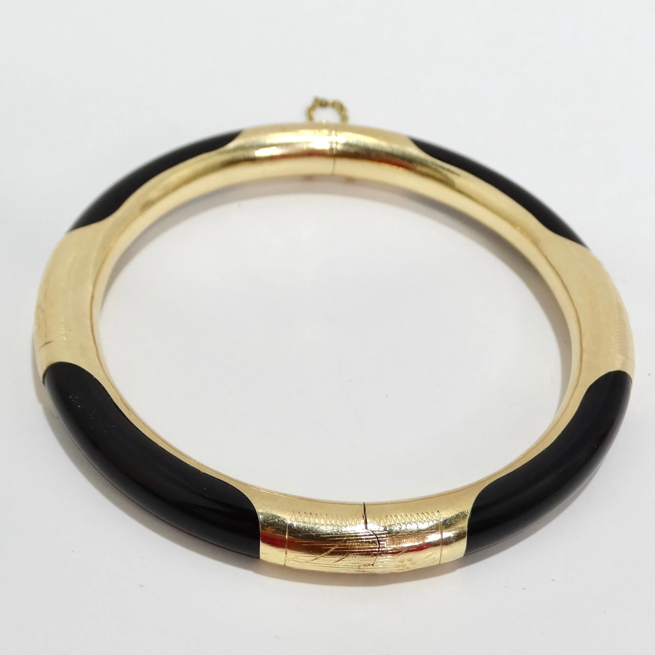 14K Gold Black Onyx Hinged Bangle Bracelet