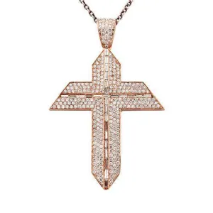 14k Rose Gold Diamond Cross Pendant 10.42 Ctw