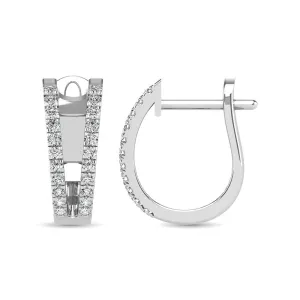 14K White Gold 1/4 Ct.Tw. Diamond  Huggies Earrings