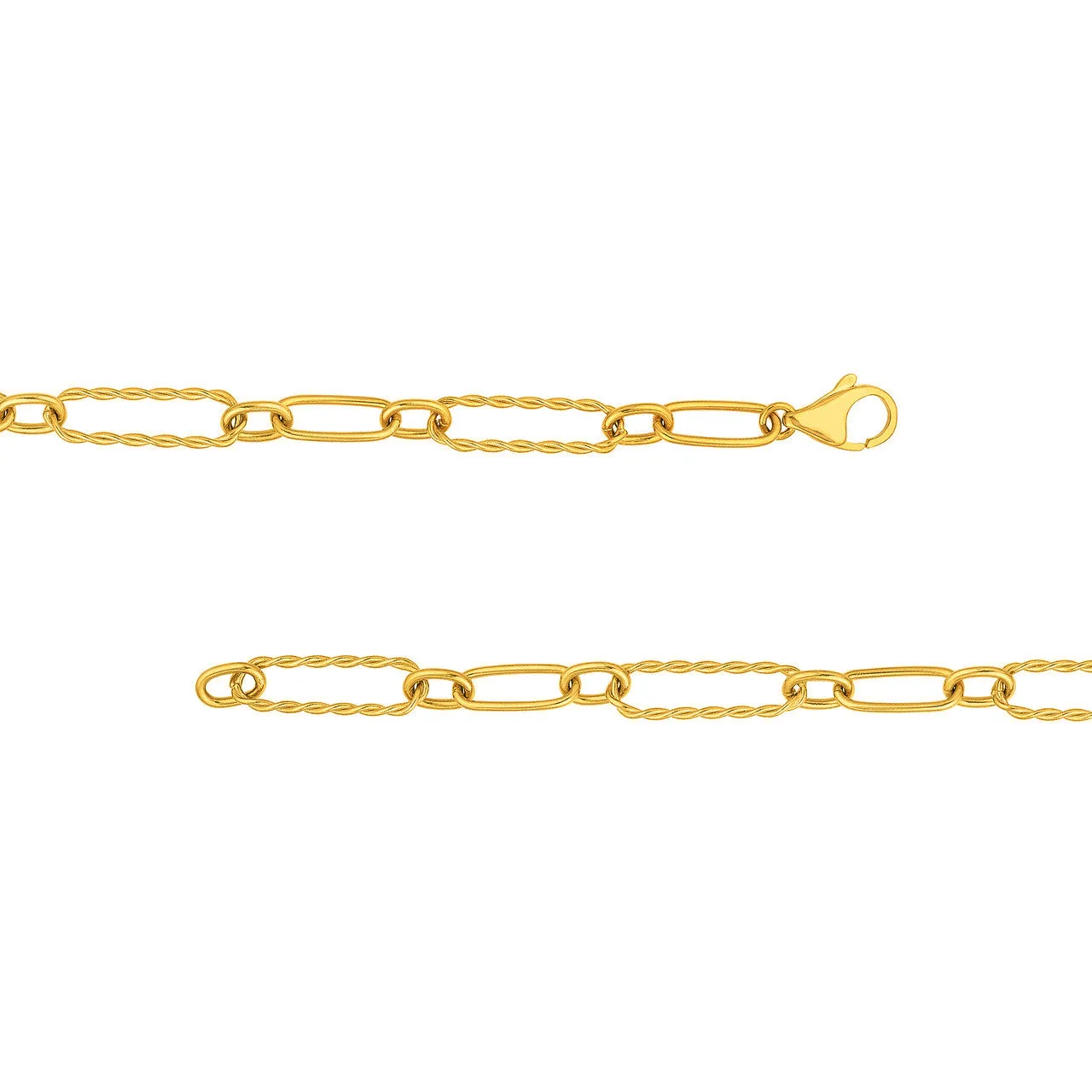 14k Yellow Gold 7.5mm Twisted Oval Paperclip Chain Link Necklace with Lobster Lock