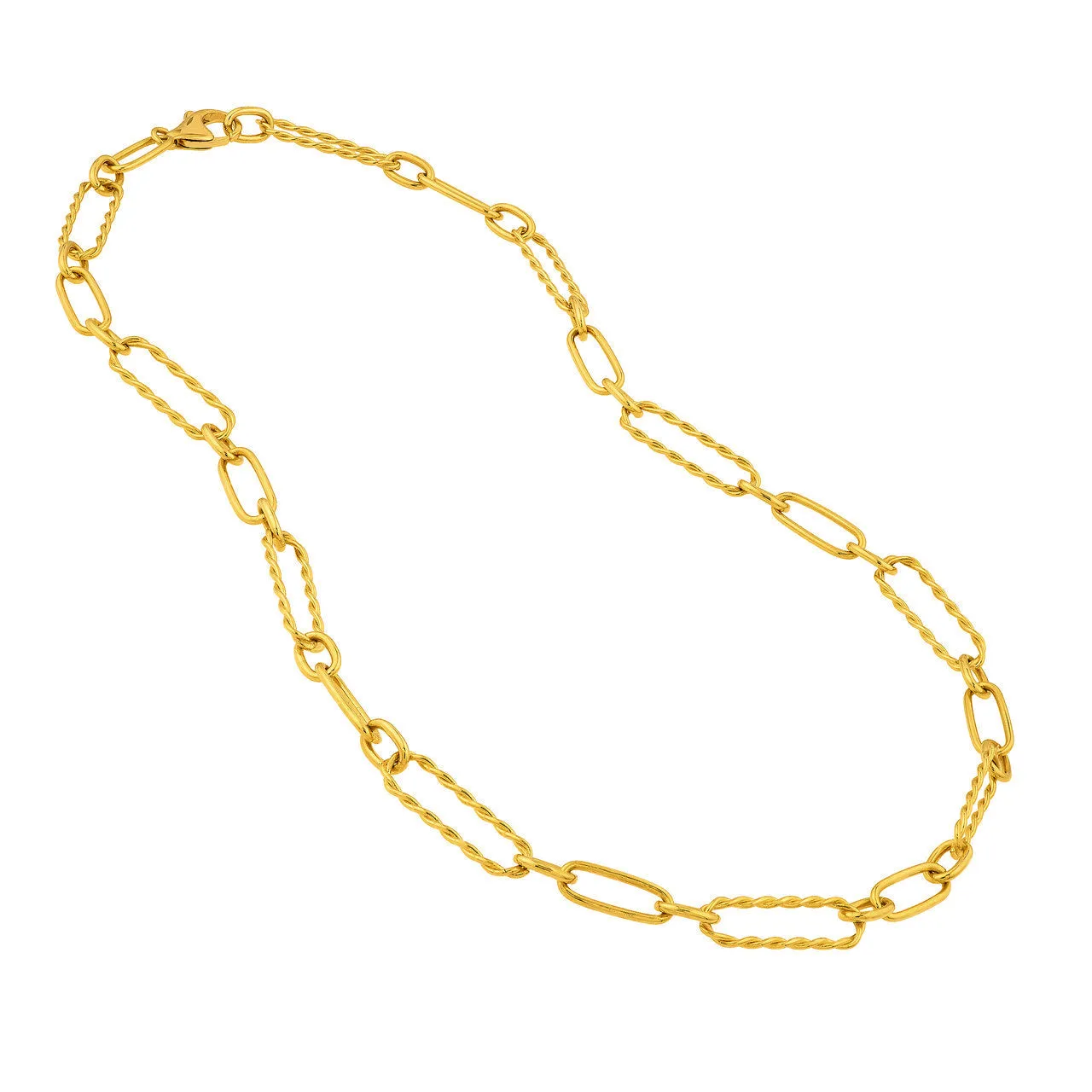 14k Yellow Gold 7.5mm Twisted Oval Paperclip Chain Link Necklace with Lobster Lock