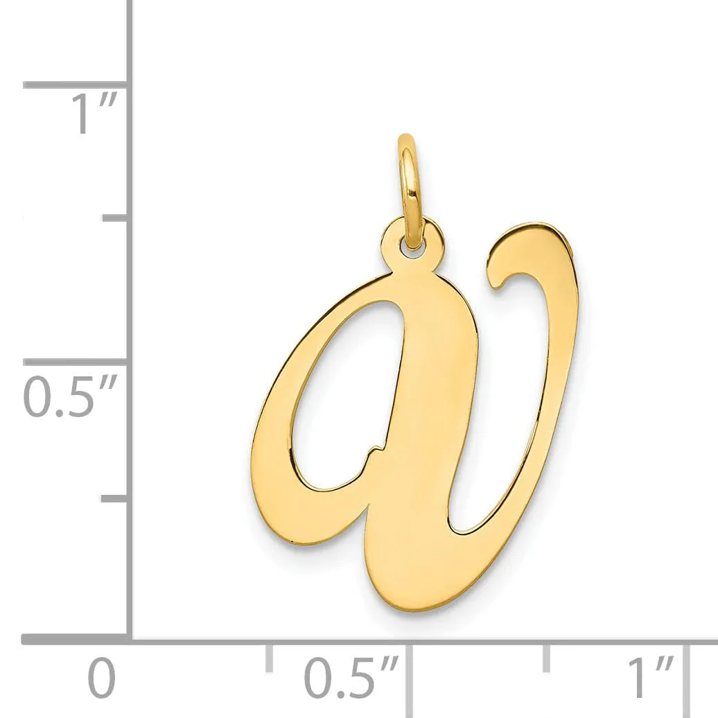 14K Yellow Gold Large Size Fancy Script Letter V Initial Charm Pendant