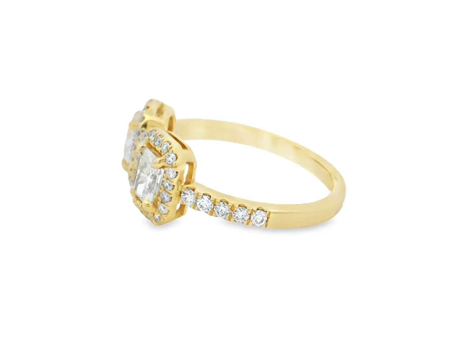 14K Yellow Gold Moi Toi Natural Diamond Ring with Emerald and Pear Cut Diamonds