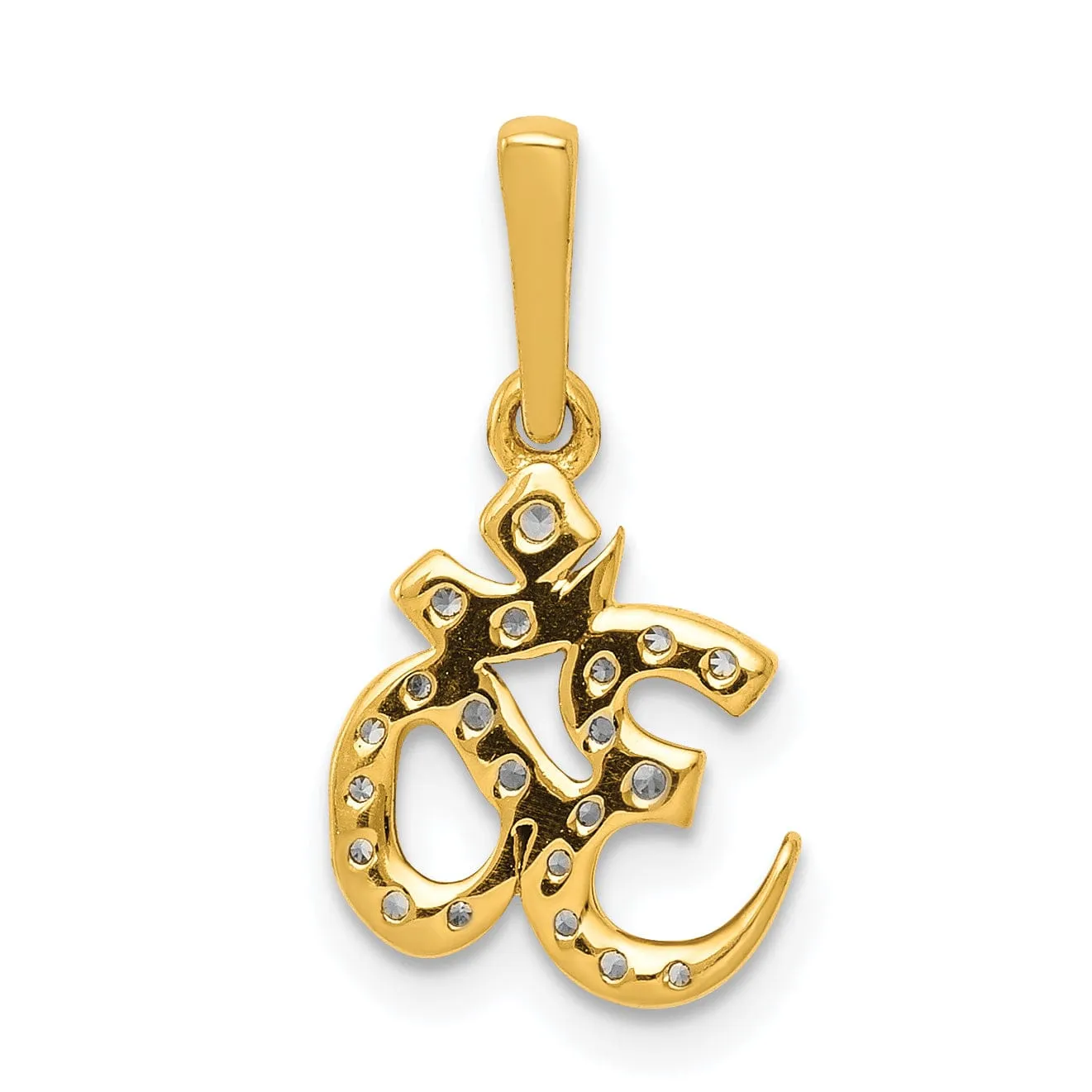 14k Yellow Gold Open Back Polished Finish 0.148-CT Diamond Om Symbol Design Charm Pendant