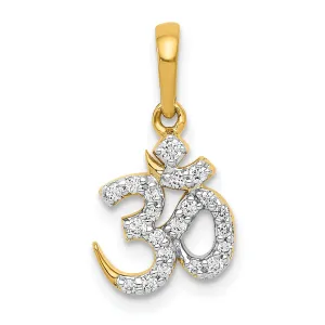 14k Yellow Gold Open Back Polished Finish 0.148-CT Diamond Om Symbol Design Charm Pendant