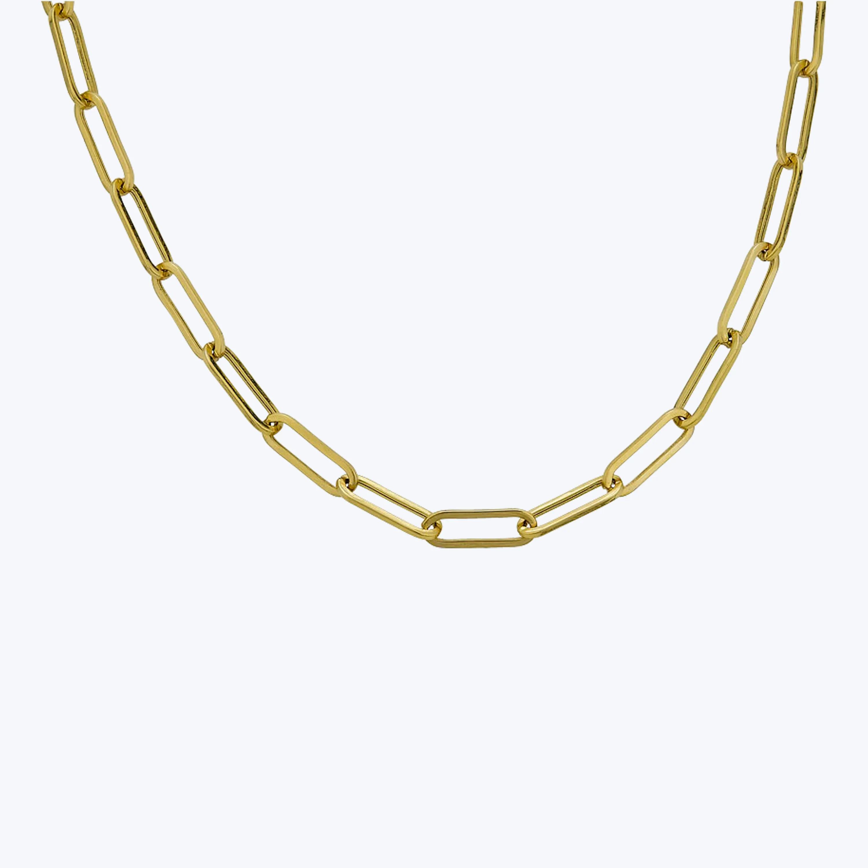 14K Yellow Gold Paper Clip With Charm Clasp Necklace