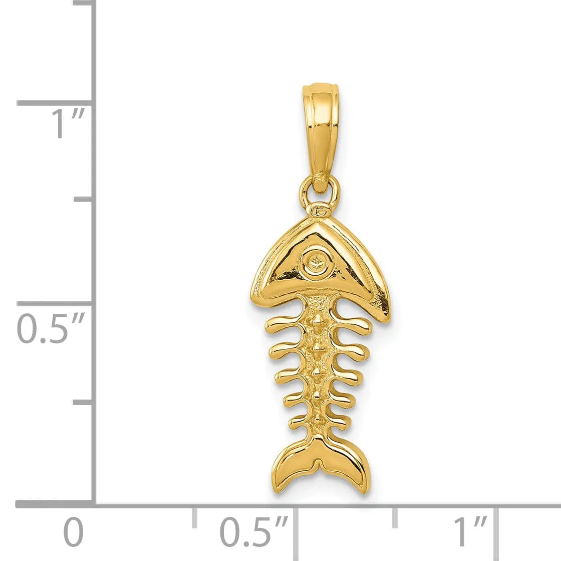 14k Yellow Gold Polished 3-D Fish Bone Pendant