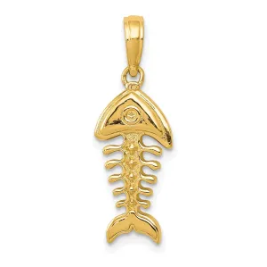 14k Yellow Gold Polished 3-D Fish Bone Pendant