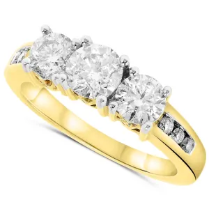 14k Yellow Gold Three Stone Diamond Engagement Anniversary Ring