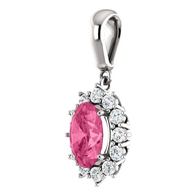 14KT GOLD 1.35 CT PINK TOURMALINE & 1/3 CTW DIAMOND HALO PENDANT