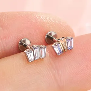 16G Titanium Triple Rectangle Flat Back Tragus Earring Labret Stud