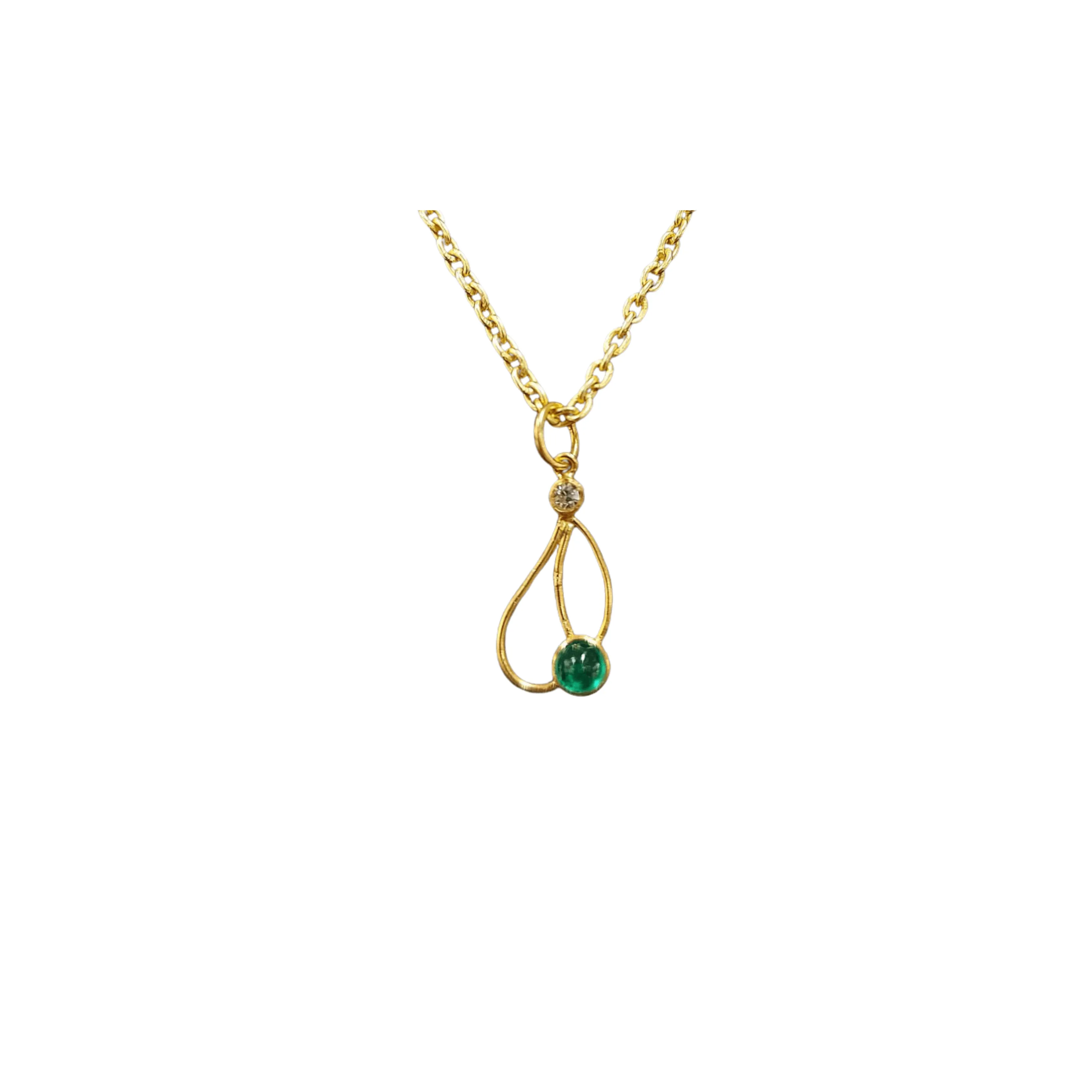 18k Gold Emerald  & Diamond Pendant