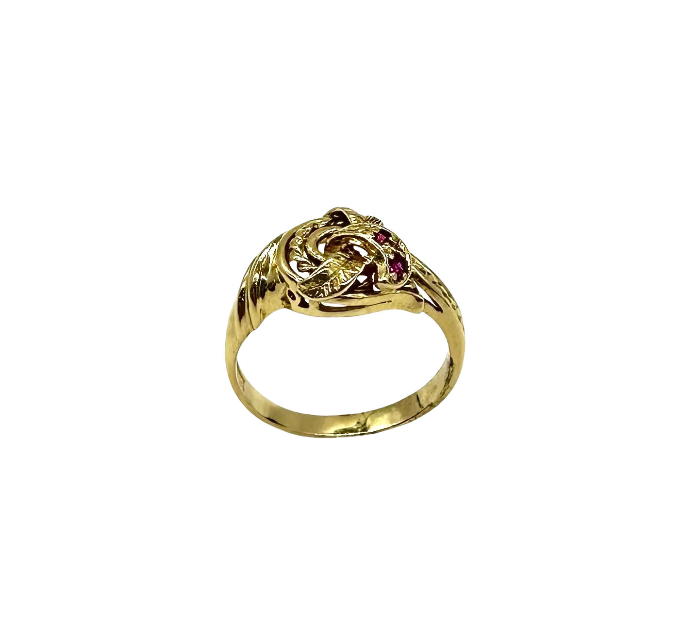 18k Yellow Gold Knot Design Ring with Round Rubies