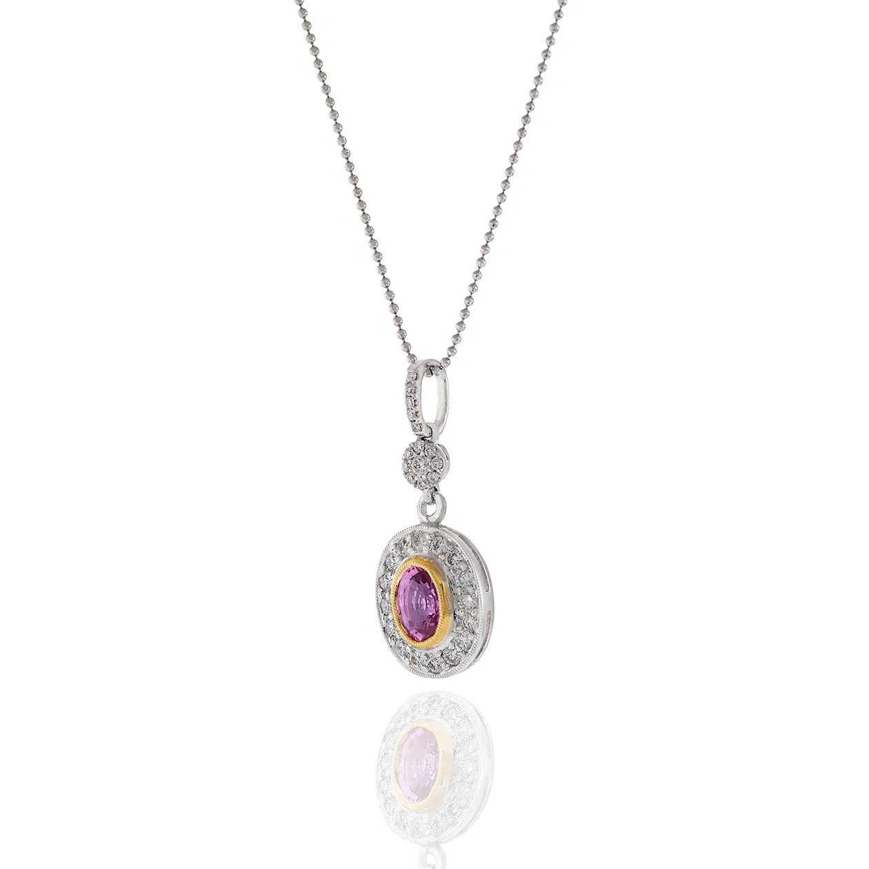 18KT Two-Tone Gold Pink Sapphire And Diamond Pendant Necklace