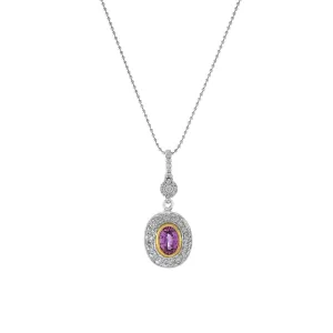 18KT Two-Tone Gold Pink Sapphire And Diamond Pendant Necklace