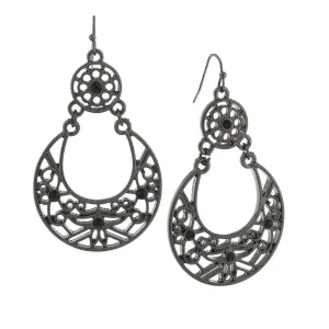 1928 Jewelry Large Jet Black Filigree Drop Earrings