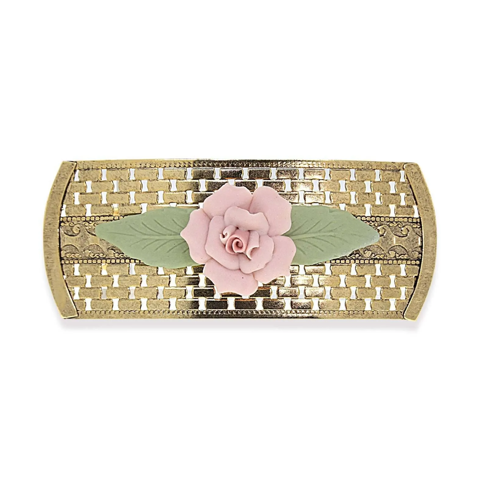 1928 Jewelry Large Pink Porcelain Flower Lattice Hair Barrette