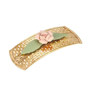 1928 Jewelry Large Pink Porcelain Flower Lattice Hair Barrette