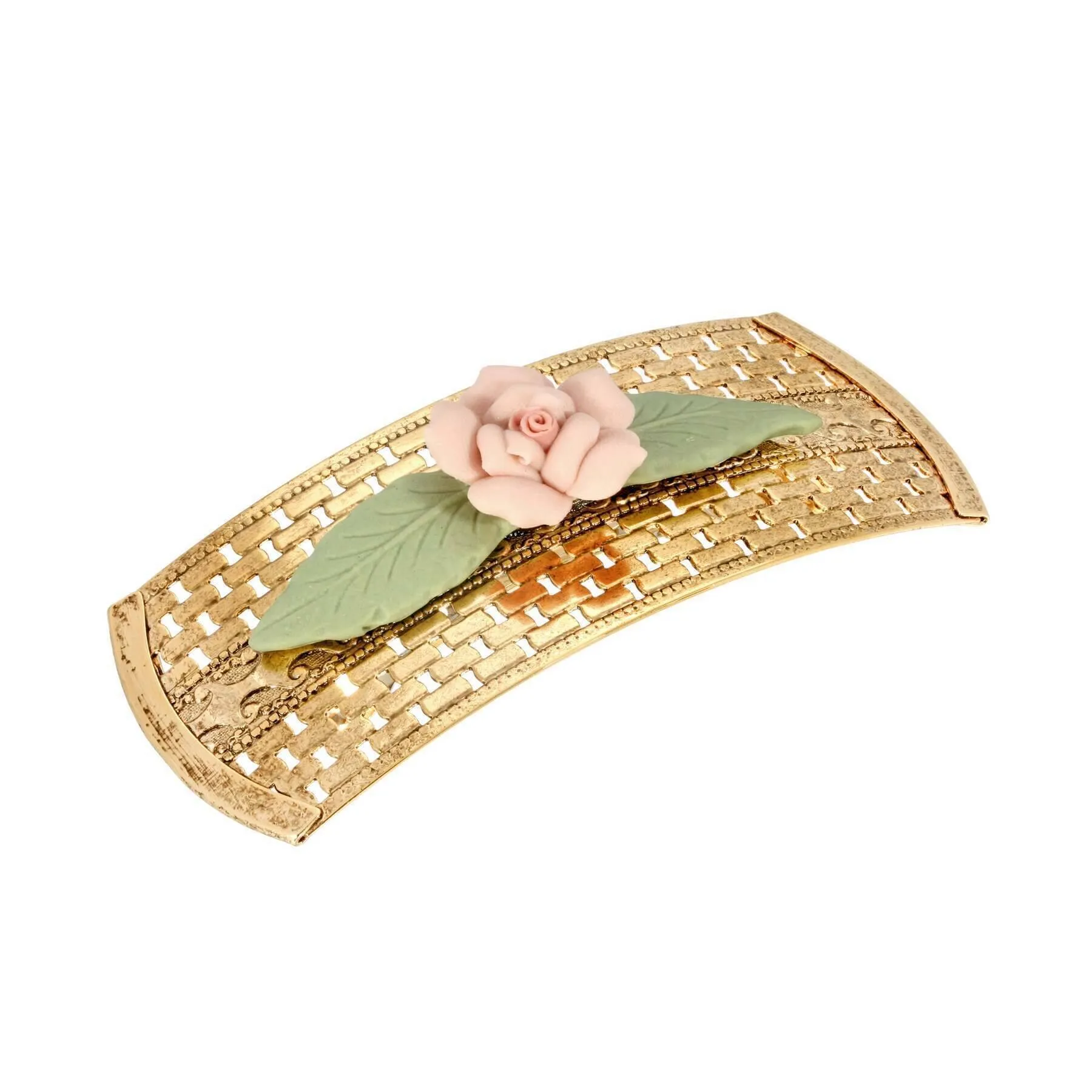 1928 Jewelry Large Pink Porcelain Flower Lattice Hair Barrette