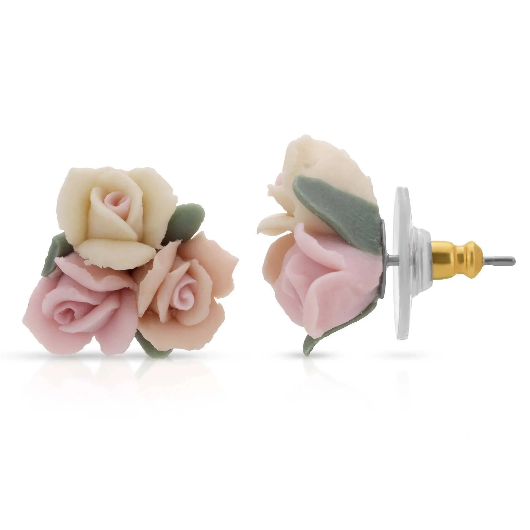 1928 Jewelry Multicolor Porcelain Rose Stud Earrings