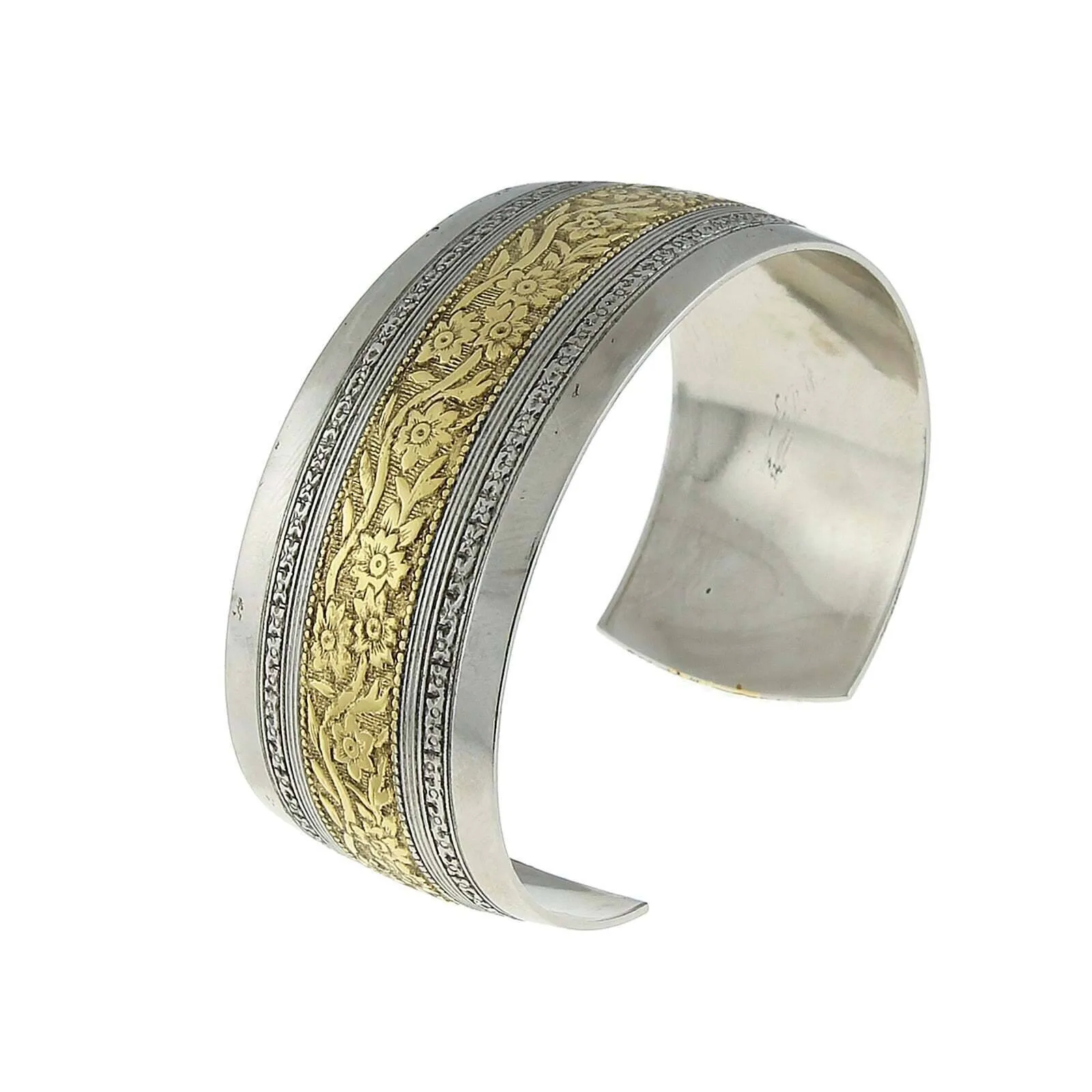 1928 Jewelry Two Tone Floral Cuff Bracelet