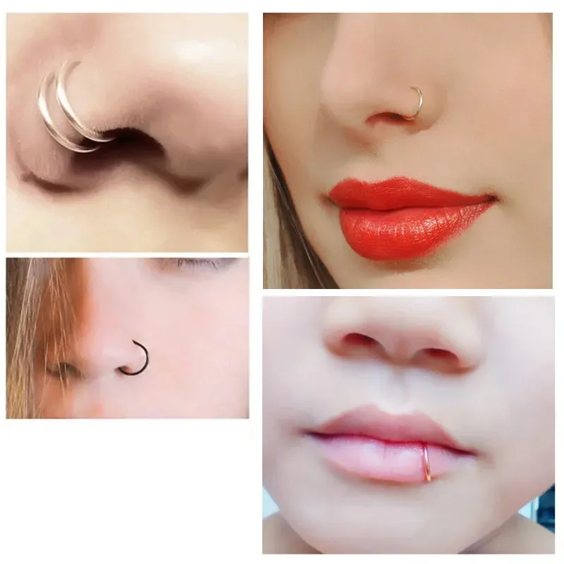 2Pc Stainless Steel Fake Nose Ring C Shape Septum Nose Piercing Lip Rings Ear Cartilage Piercing Women Body Jewelry Wholesale