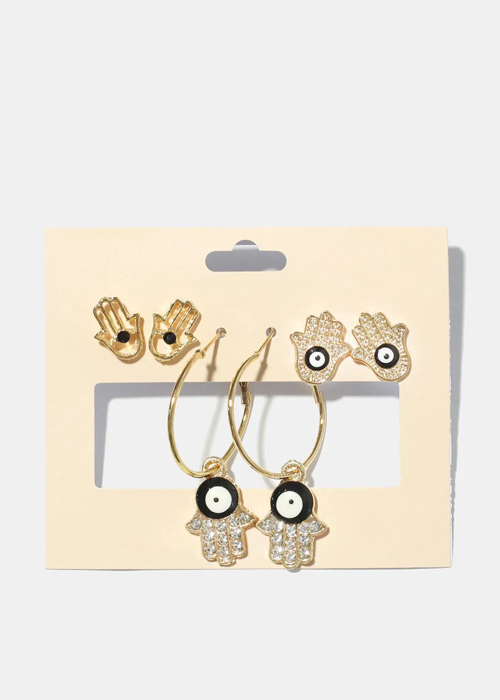 3 Pair Hamsa Hand Earrings