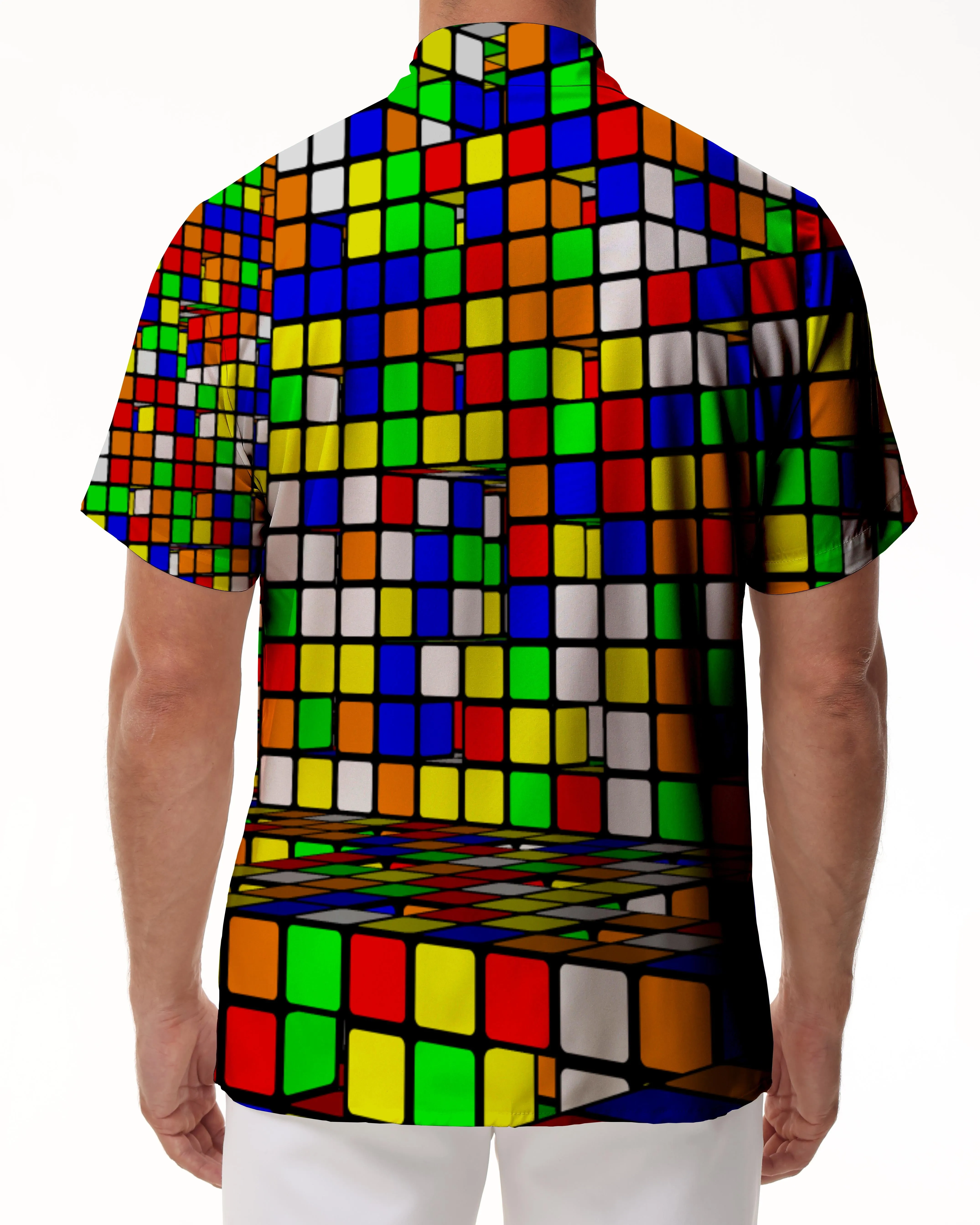 3d Printed Fantasy Cube Rainforest Hawaiian Button Mens Casual Button Printed Abstract Geometric Short Sleeve Beach Shirt Multicolor