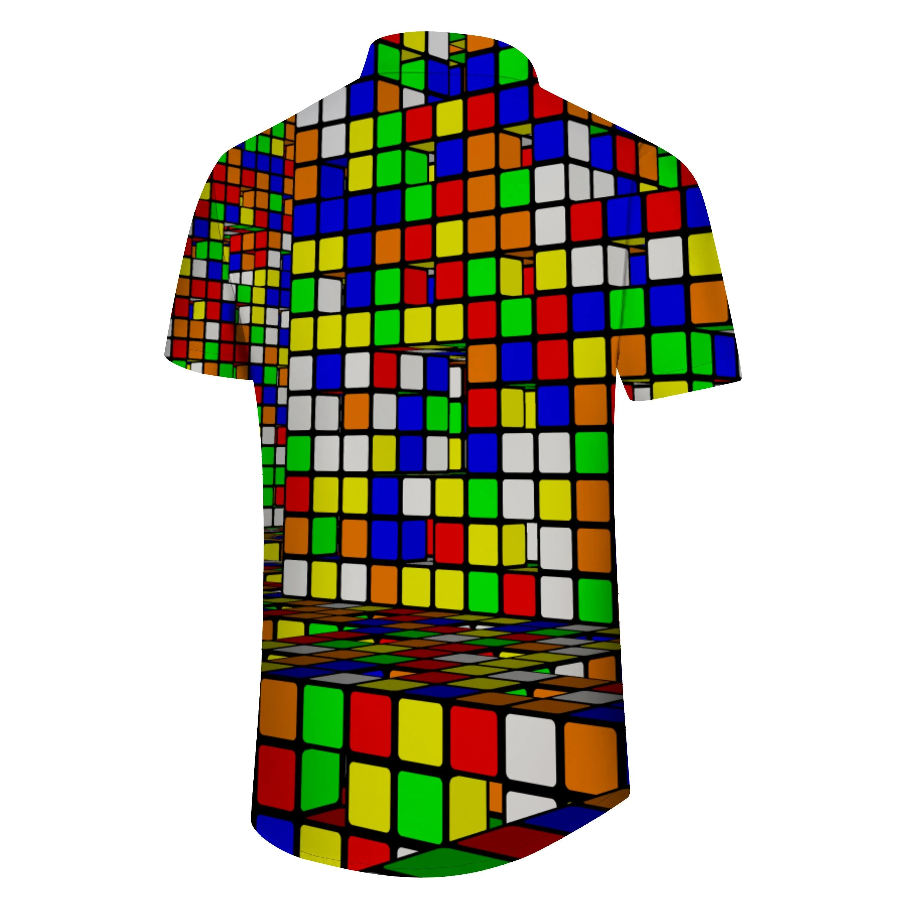 3d Printed Fantasy Cube Rainforest Hawaiian Button Mens Casual Button Printed Abstract Geometric Short Sleeve Beach Shirt Multicolor