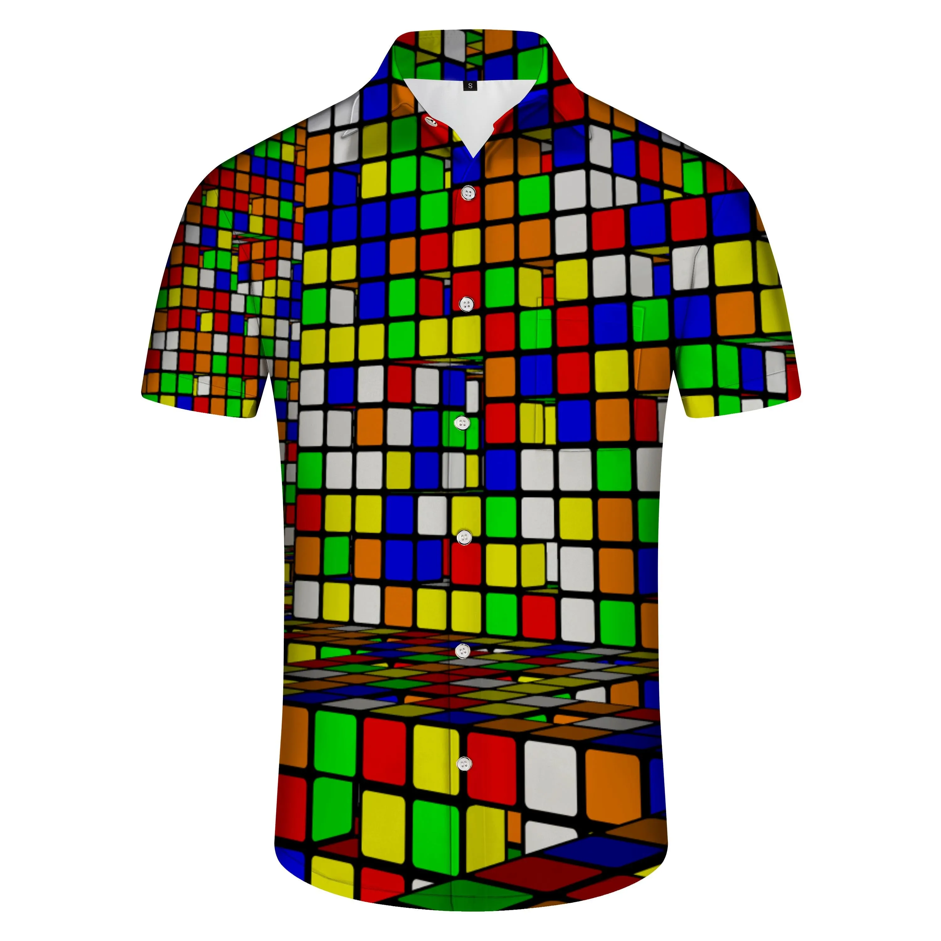 3d Printed Fantasy Cube Rainforest Hawaiian Button Mens Casual Button Printed Abstract Geometric Short Sleeve Beach Shirt Multicolor