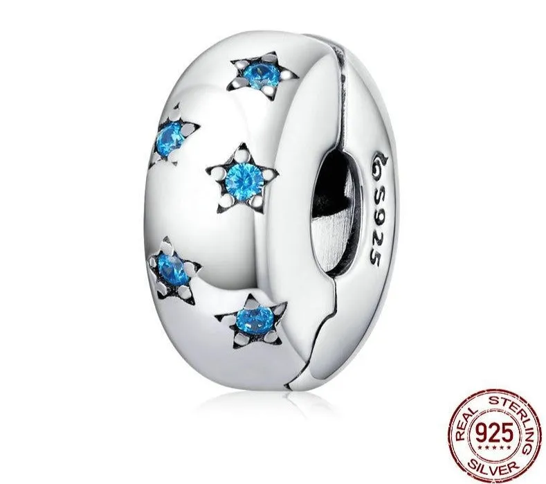 925 Sterling Silver Ocean Blue Star Clip Charm Stopper fit for Original Silver Bracelet European Jewelry Making BSC253