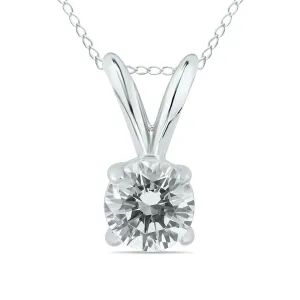 Ags Certified 1/3 Carat Round Diamond Solitaire Pendant In 14K White Gold