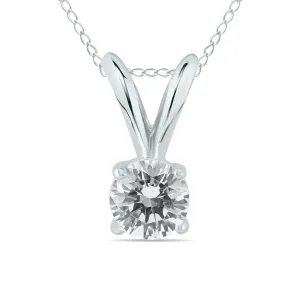 Ags Certified 1/7 Carat Round Diamond Solitaire Pendant In 14K White Gold