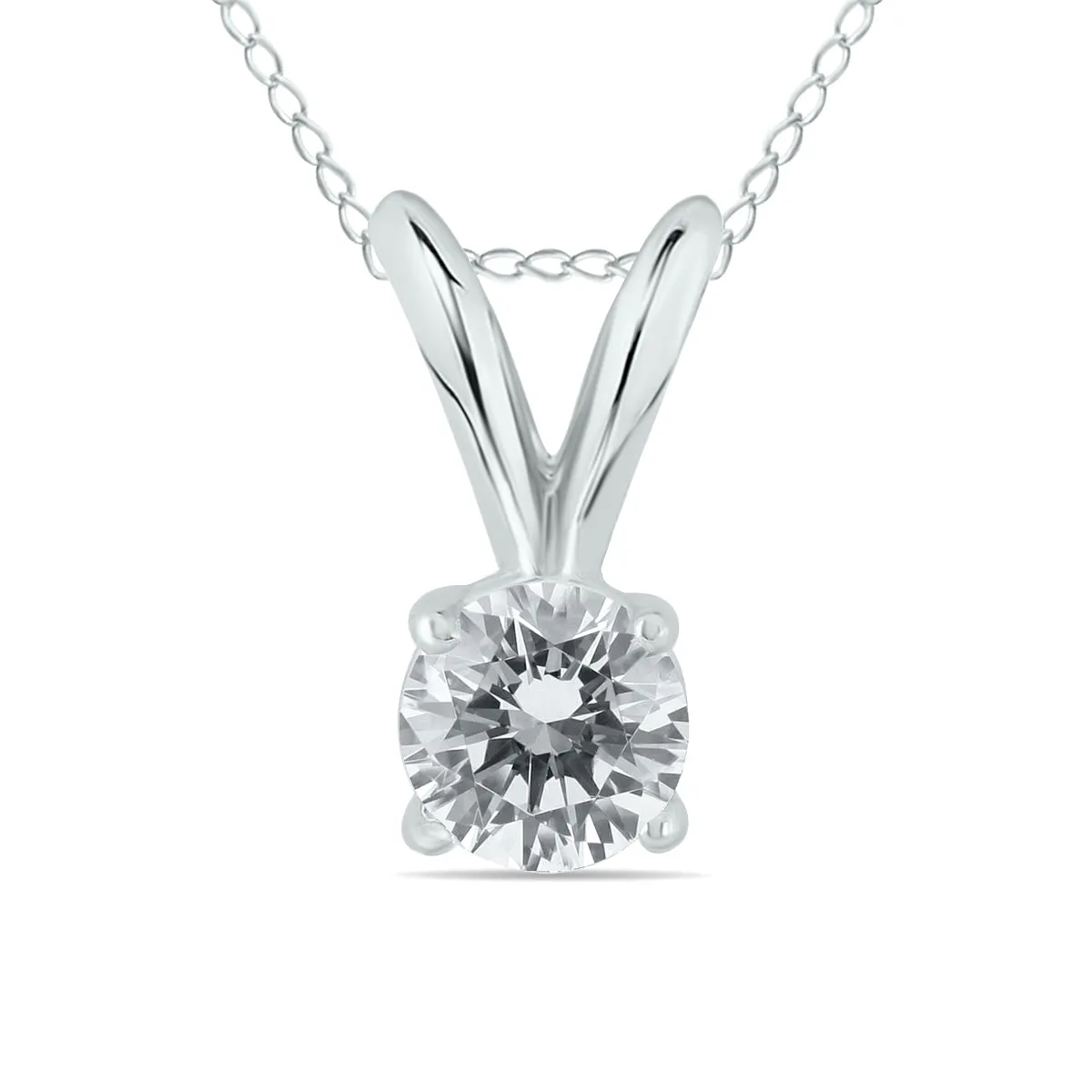 Ags Certified 1/7 Carat Round Diamond Solitaire Pendant In 14K White Gold