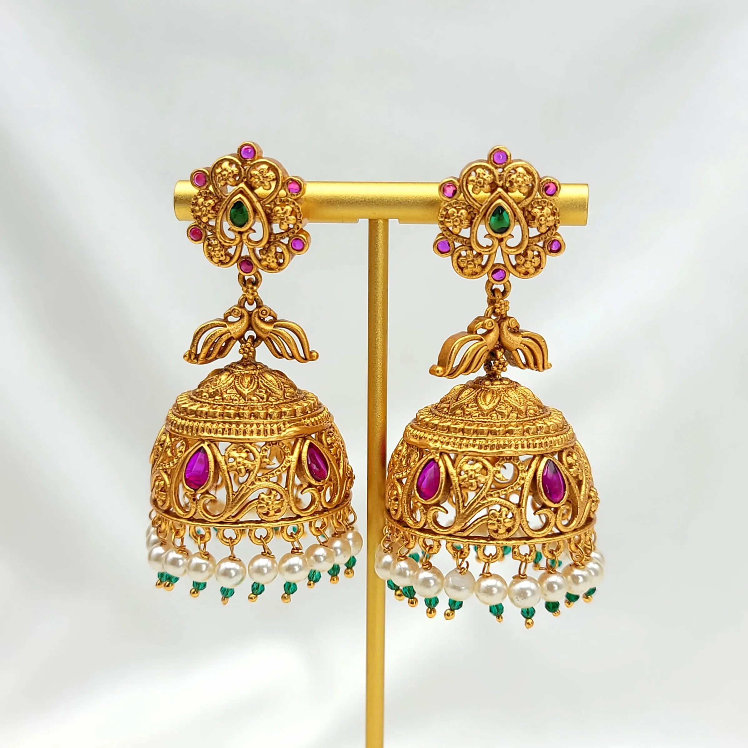 Antique Gold Matte Kemp Jhumka Earring