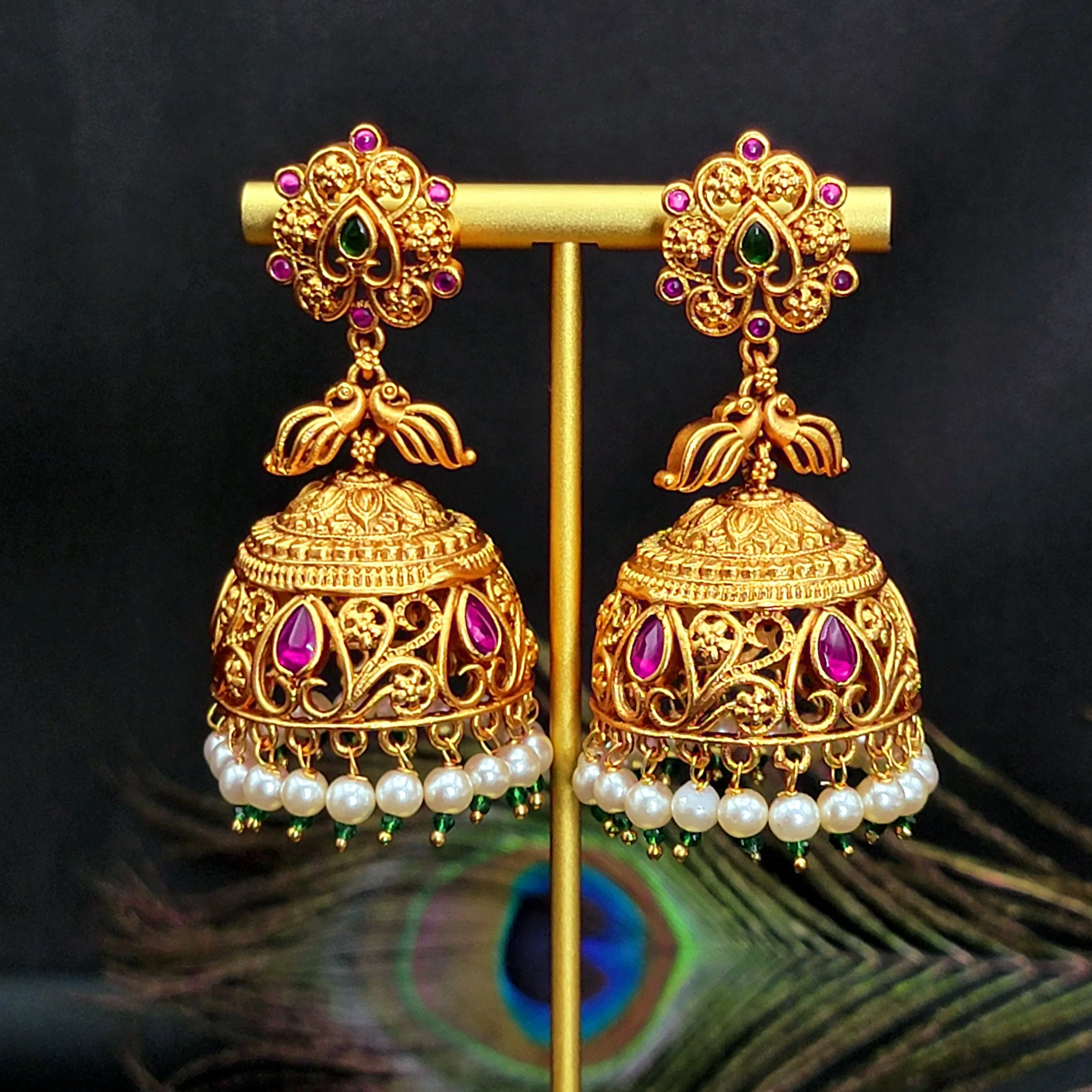 Antique Gold Matte Kemp Jhumka Earring