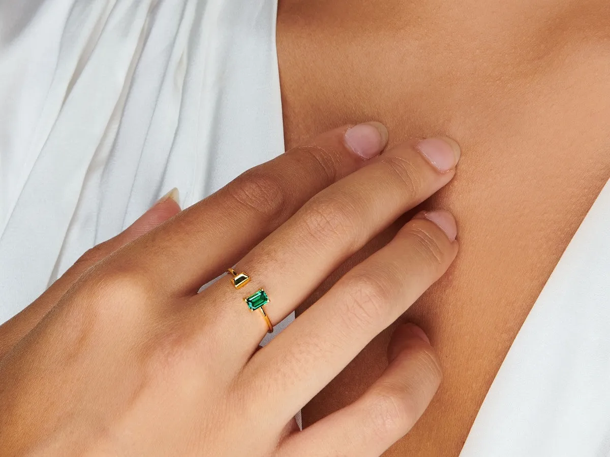 Asymmetric Baguette Emerald Ring