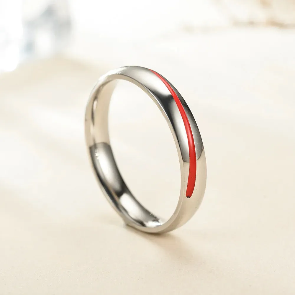 BAECYT 4mm 6mm Simple Couple Rings Red Dripping Oil Stainless Steel Ring For Women Men Ins Style Couples Ring Party Jewelry