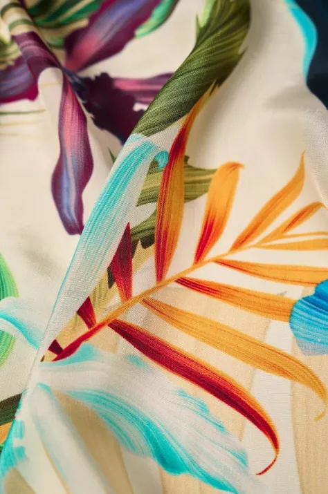 Beautiful Tropical Multicolor Floral Pattern Printed Natural Crepe Silk Fabric