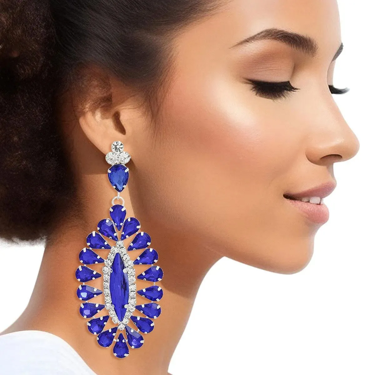 Blue Dangle Teardrop Statement Earrings - Stylish & Bold