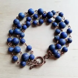 Blue Frosted Lapis Triple Strand Bracelet 240L