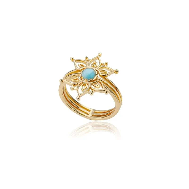 Blue Opal Lotus Flower Ring