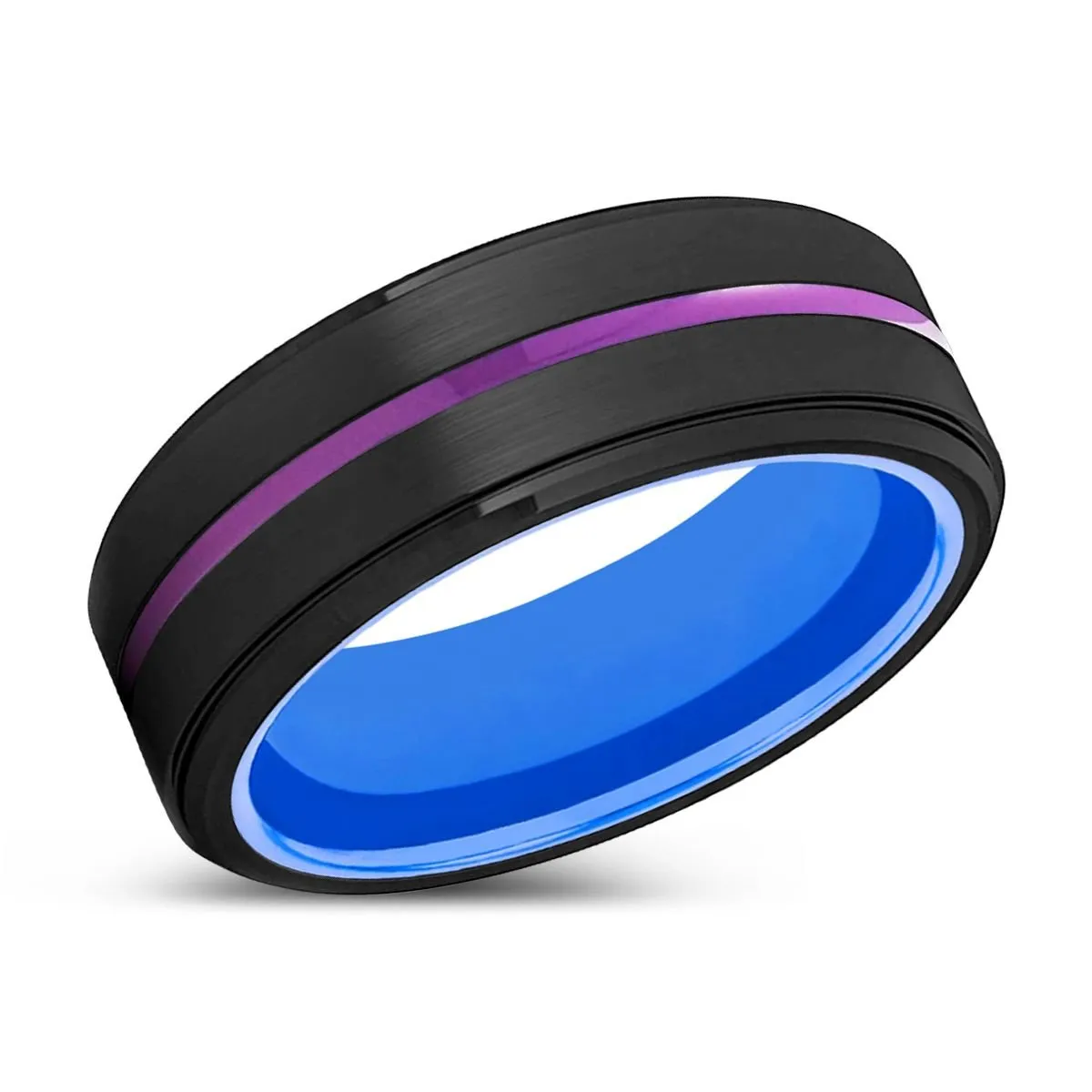 CANBERRA | Blue Ring, Black Tungsten Ring, Purple Groove, Stepped Edge