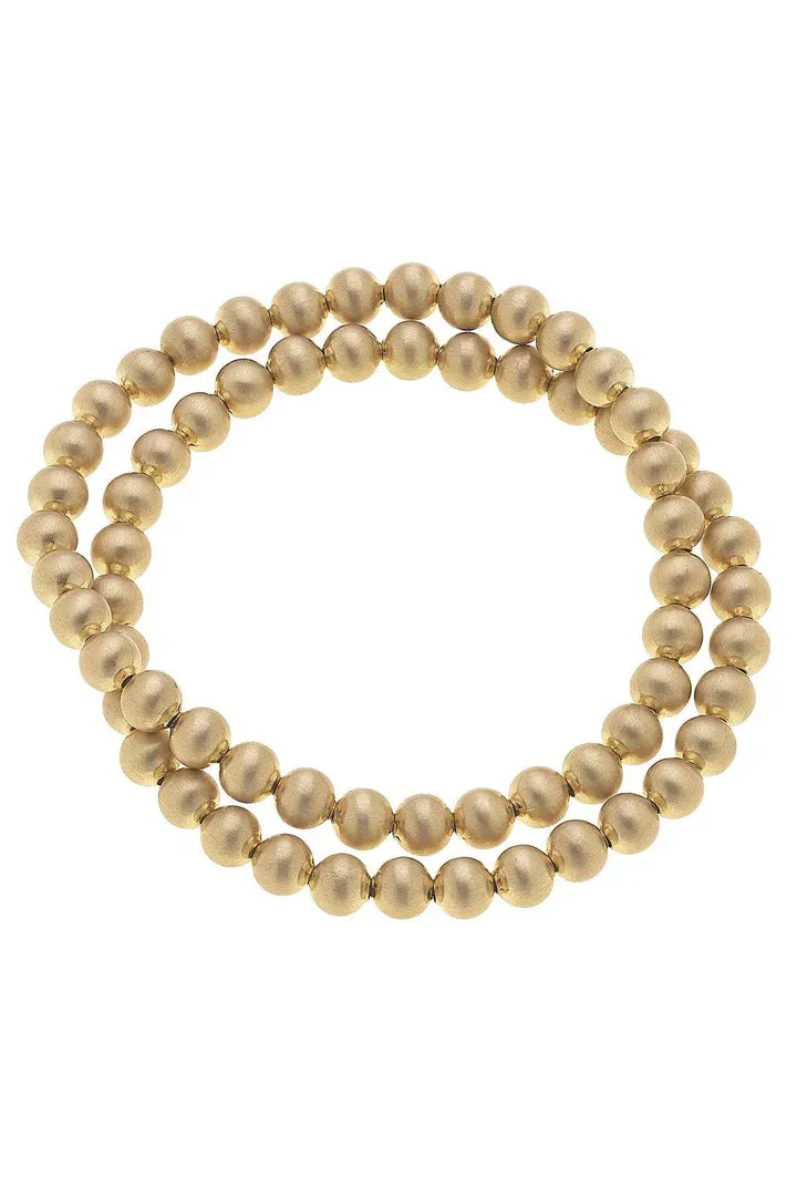 Canvas Cypress Ball Bead Stretch Bracelet Stack in Gold